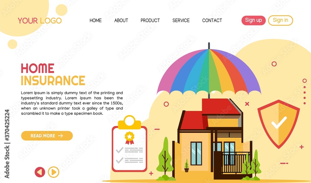 Fototapeta premium vector of home insurance landing page template design