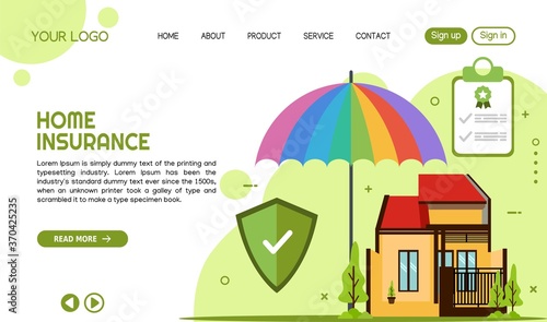 vector of home insurance landing page template design