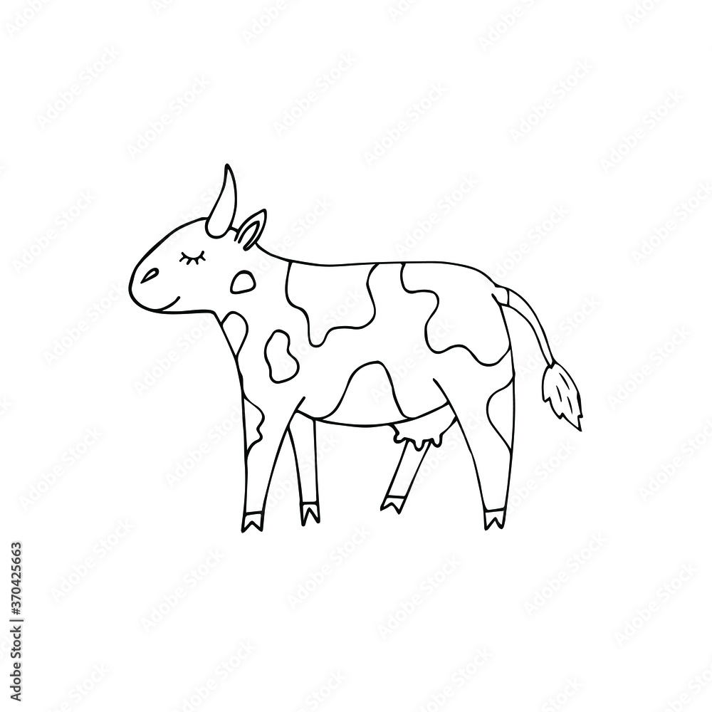 Vector hand drawn doodle sketch cow isolated on white background