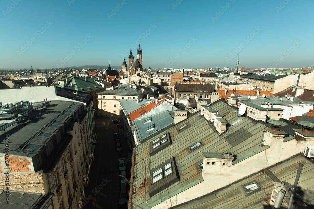 View from the roof of the Krakow old downtown, Poland.