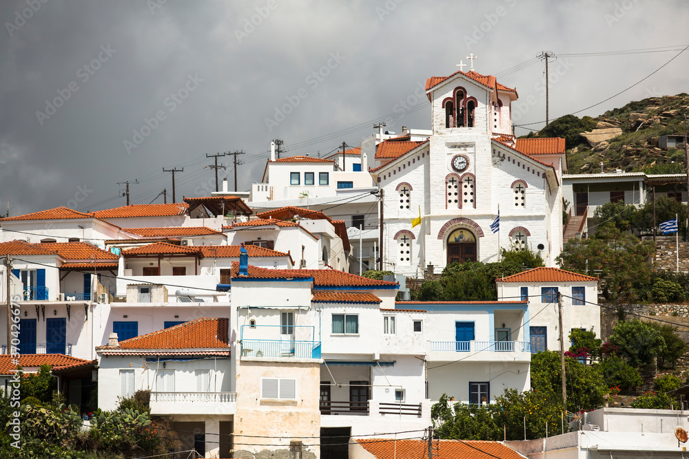 Obraz premium Views of the building Andros island of the Greek Cyclades archipelago in Aegean Sea.