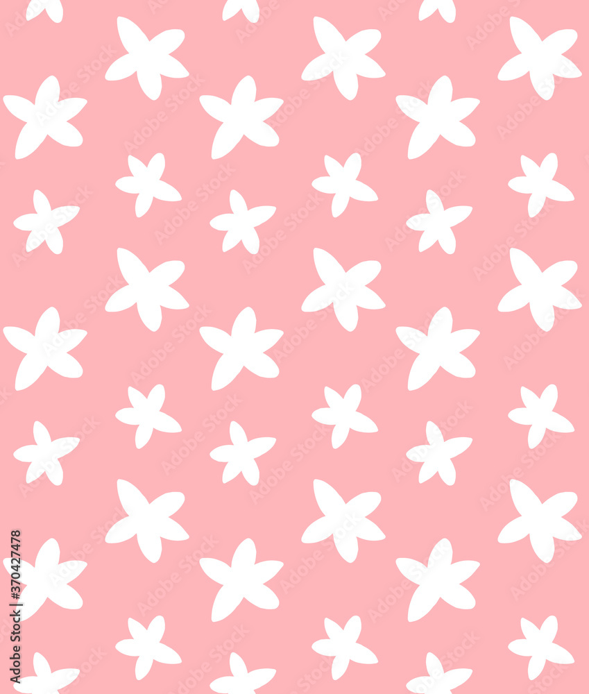 Vector seamless pattern of white hand drawn doodle coconut flower silhouette isolated on pink background Vector seamless pattern of white hand drawn doodle coconut flower silhouette isolated on pink background