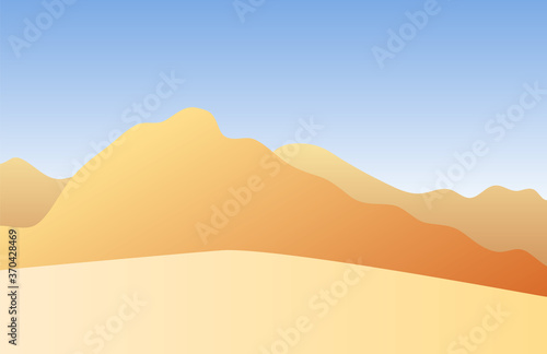 Vector colored flat landscape with sand and mountains