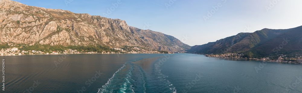 View of the picturesque mountains and towns around the bay of Kotor, Montenegro