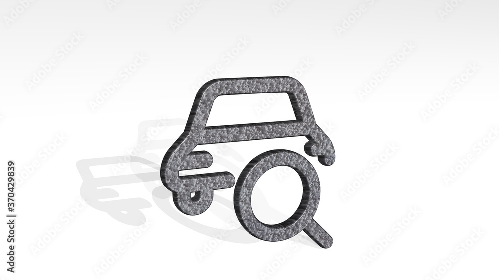 car actions search casting shadow with two lights. 3D illustration of metallic sculpture over a white background with mild texture. auto and automobile car actions search casting shadow with two lights. 3D illustration of metallic sculpture over a white background with mild texture. auto and automobile