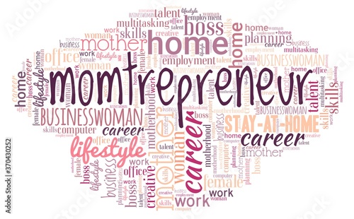 Momtrepreneur - businesswoman mom word cloud isolated on a white background.