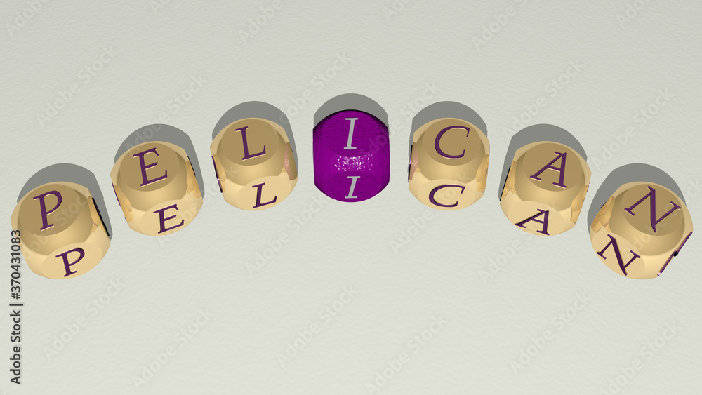 combination of PELICAN built by cubic letters from the top perspective, excellent for the concept presentation. bird and animal combination of PELICAN built by cubic letters from the top perspective, excellent for the concept presentation. bird and animal