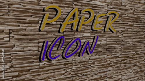 Foto 3D illustration of paper icon graphics and text made by metallic dice letters for the related meanings of the concept and presentations