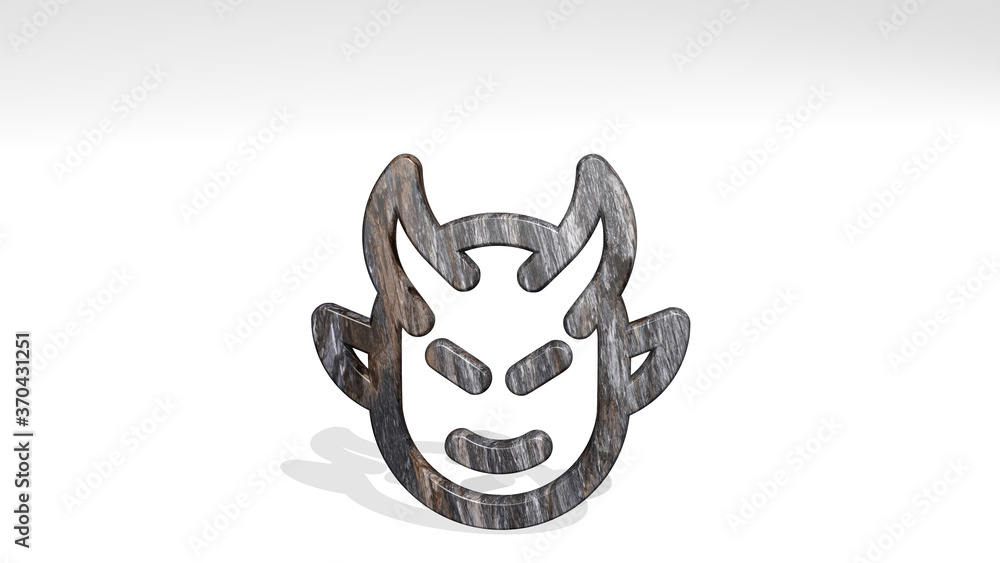 religion devil head casting shadow from a perspective. A thick sculpture made of metallic materials of 3D rendering. church and architecture religion devil head casting shadow from a perspective. A thick sculpture made of metallic materials of 3D rendering. church and architecture