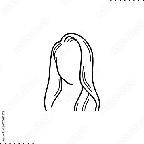 long hair woman,  wig vector icon in outlines