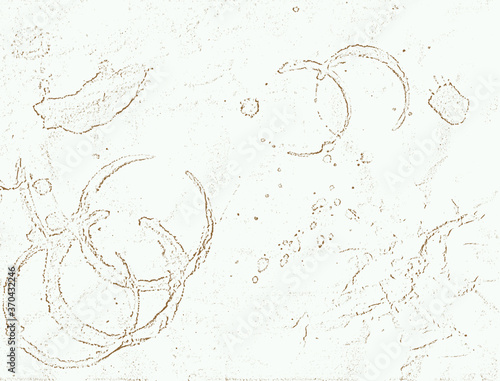 Coffee ring stains on white background, space for text, copy