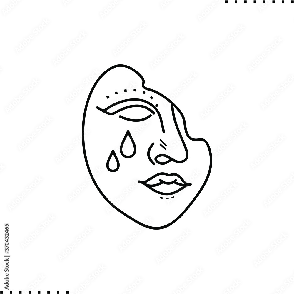 crying mask, melancholy half face vector icon in outlines