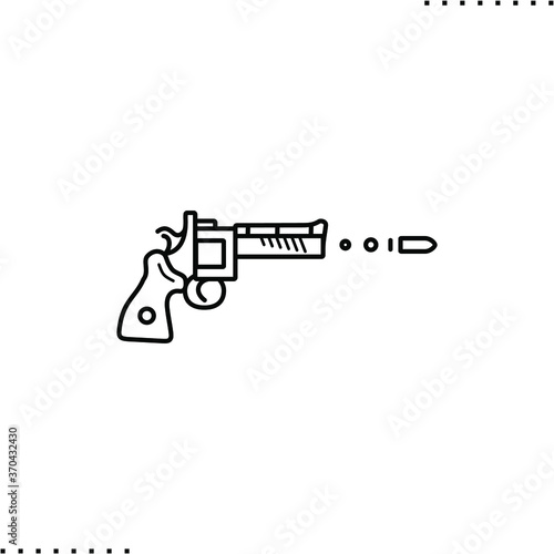 shooting pistol, bullet and gun vector icon in outlines