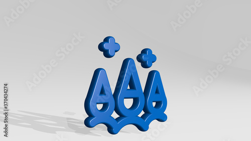 PARTY HATS from a perspective with the shadow. A thick sculpture made of metallic materials of 3D rendering. illustration and background photo