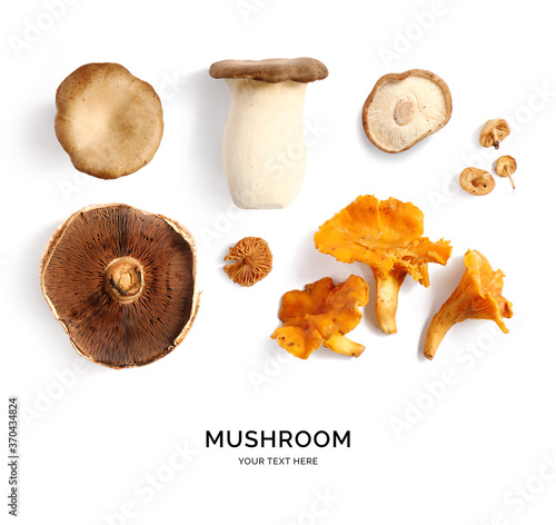 Creative layout made of mushrooms on white background. Flat lay. Food concept. 
