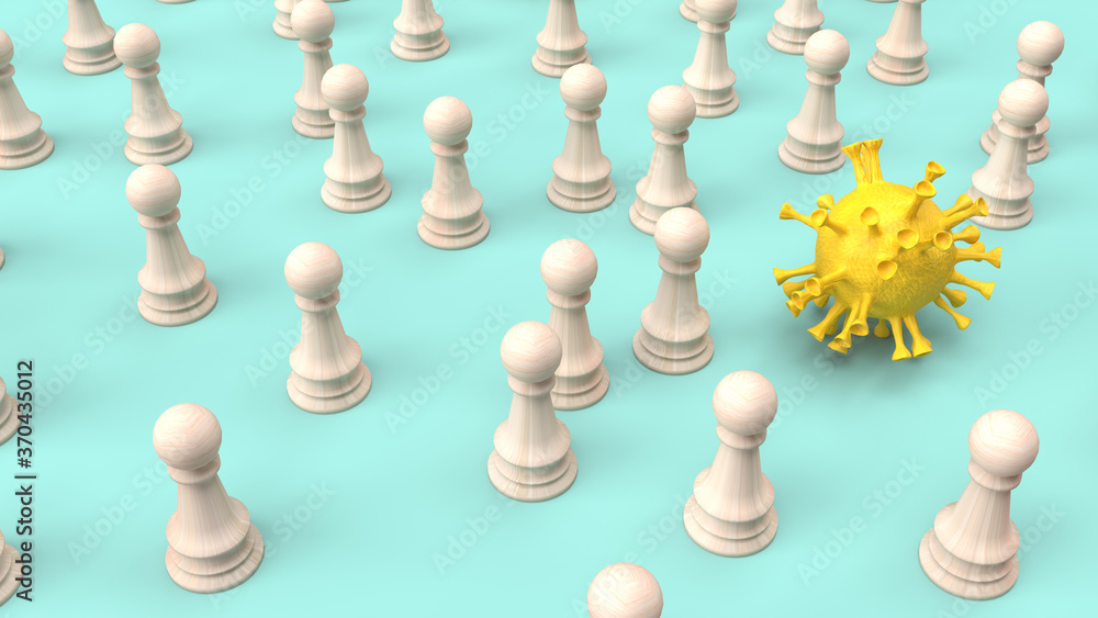 yellow virus and wood chess for coronavirus content 3d rendering yellow virus and wood chess for coronavirus content 3d rendering