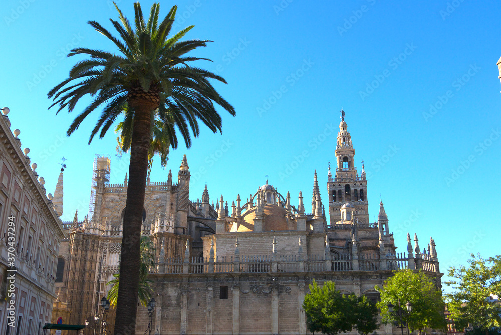 Seville cathedral Giralda tower of Sevilla, Andalusia, Spain.