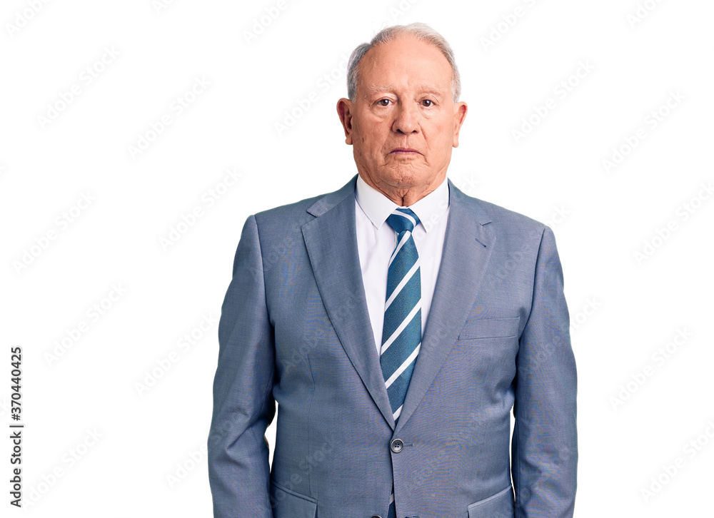 Senior handsome grey-haired man wearing elegant suit depressed and worry for distress, crying angry and afraid. sad expression. Senior handsome grey-haired man wearing elegant suit depressed and worry for distress, crying angry and afraid. sad expression.