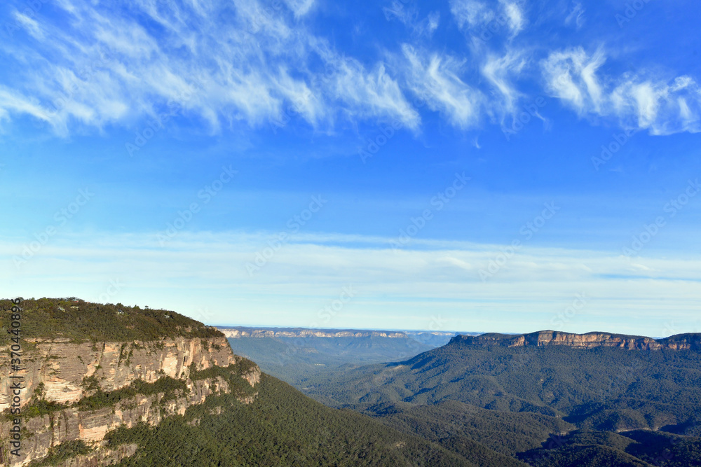 A view of the Blue Mountains west of Sydney as seen from Olympian Rock at Leura, Australia