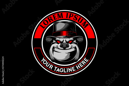 Bulldog head with pedora hat cartoon character vector logo template