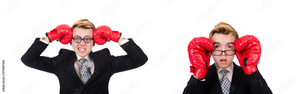 Young businessman boxer isolated on white Young businessman boxer isolated on white
