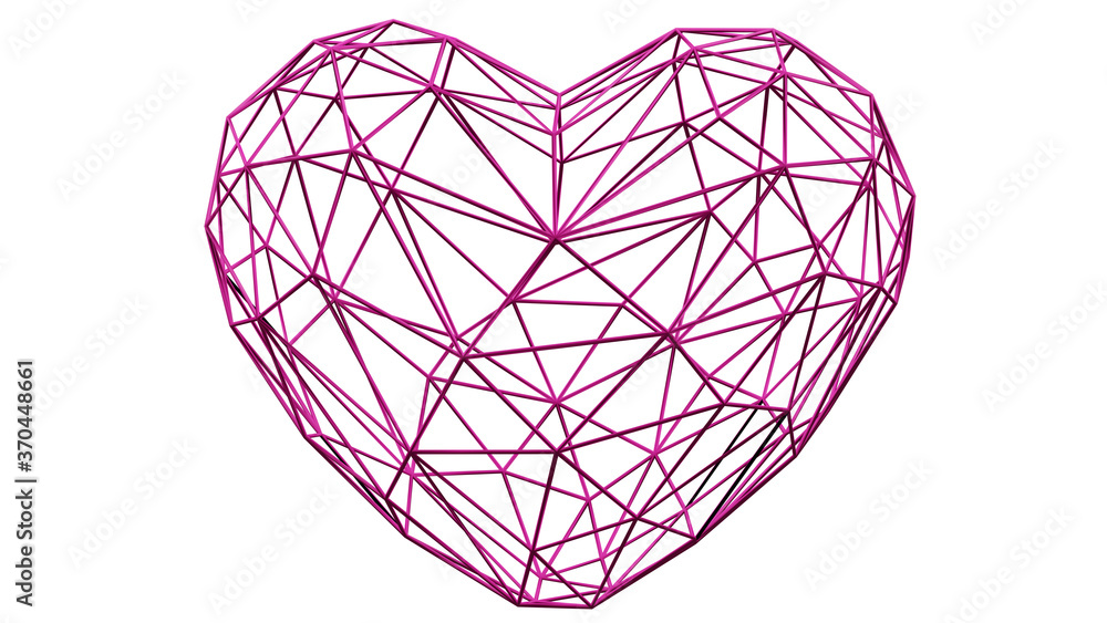 Pink heart wireframe with white background(3D Rendering) Pink heart wireframe with white background(3D Rendering)