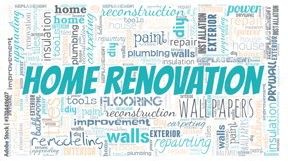 Home renovation word cloud isolated on a white background.