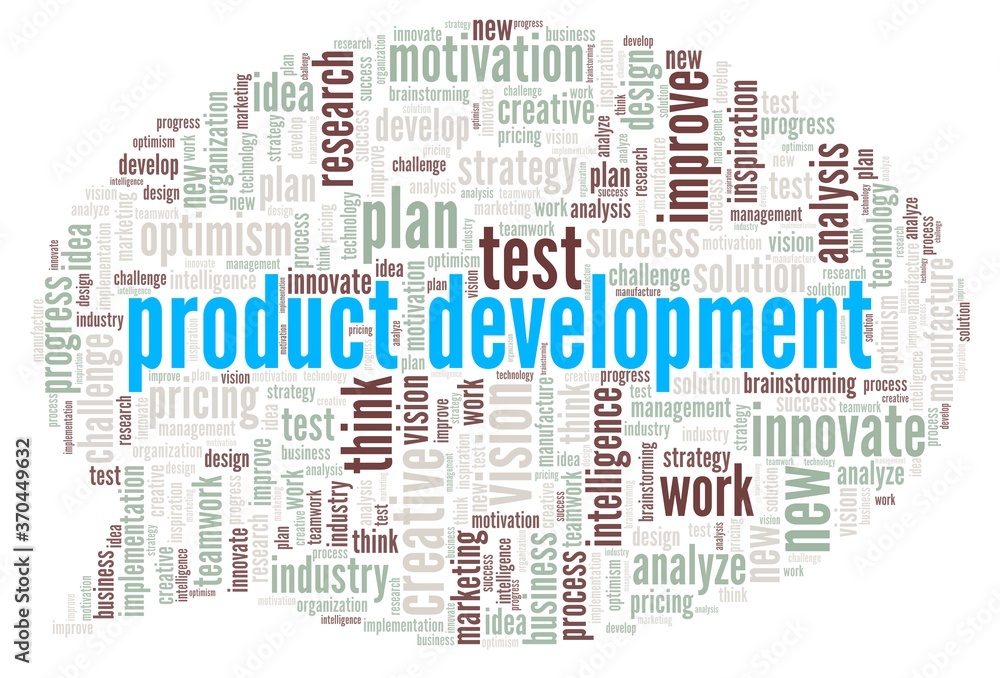 Obraz premium Product development word cloud isolated on a white background.