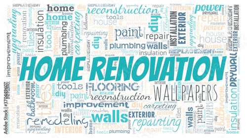 Home renovation word cloud isolated on a white background.