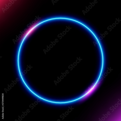 Blue neon circle with purple and pink lights, vector illustration.