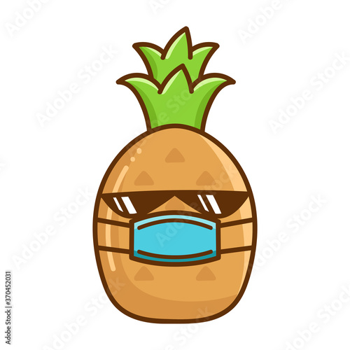 kawaii pineapple wearing mask cartoon illustration photo