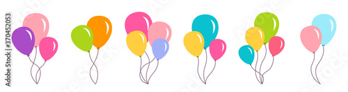 Bunch balloon birthday set. Colorful bunches and groups helium air balloons. Birthday party design cartoon flat collection. Holiday anniversary surprise gift round ballon. Isolated vector illustration