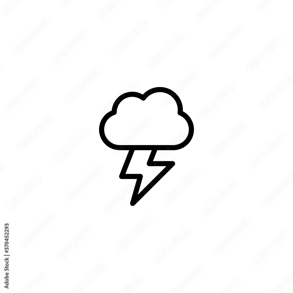 Thunder storm icon in black line style icon, style isolated on white background Thunder storm icon in black line style icon, style isolated on white background