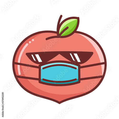 kawaii peach wearing mask cartoon illustration photo