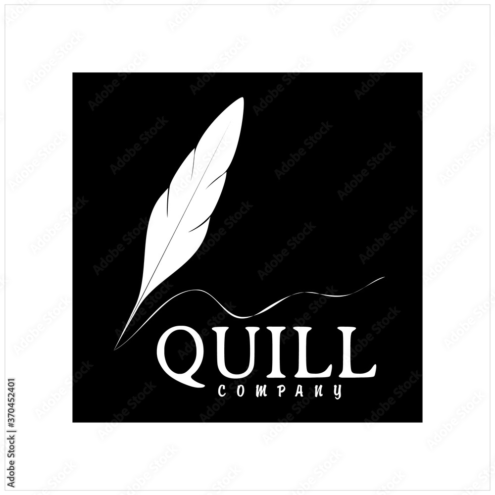 Quill Feather Pen, Minimalist Signature Handwriting with black background logo design vector Quill Feather Pen, Minimalist Signature Handwriting with black background logo design vector
