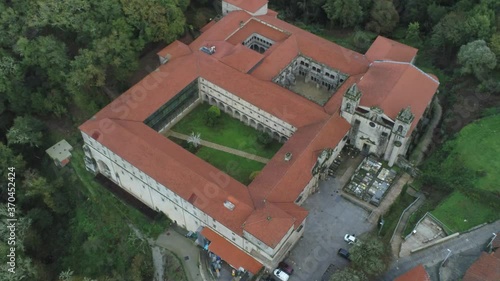 Monastery of Santo Estevo. Ribas de Sil. Galicia,Spain.  Aerial Drone Footage photo