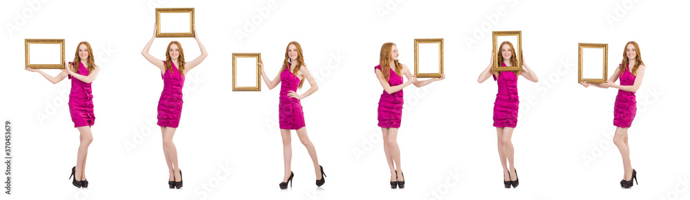 Woman with picture frame on white Woman with picture frame on white