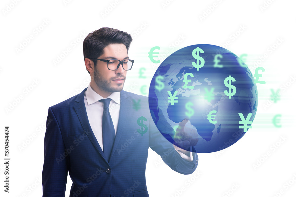 Global money transfer and exchange concept with businessman Global money transfer and exchange concept with businessman