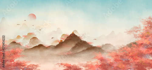 Fototapeta samoprzylepna namalowany delikatny jesienny pejzaż górski
