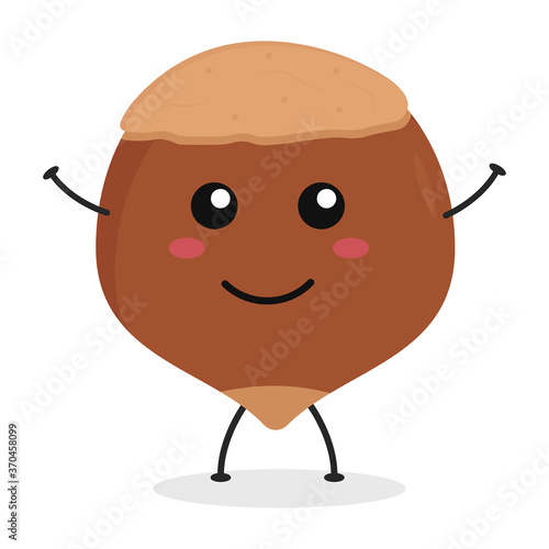 Cute flat cartoon hazelnut illustration. Vector illustration of cute hazelnut with a smiling expression.