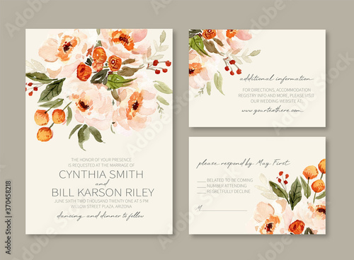 Vintage Peonies Watercolor Wedding Invitation