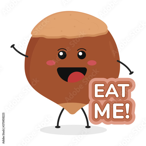 Cute flat cartoon hazelnut illustration. Vector illustration of cute hazelnut with a smiling expression.
