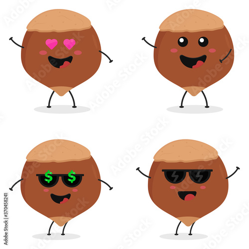 Cute flat cartoon hazelnut illustration. Vector illustration of cute hazelnut with a smiling expression.
