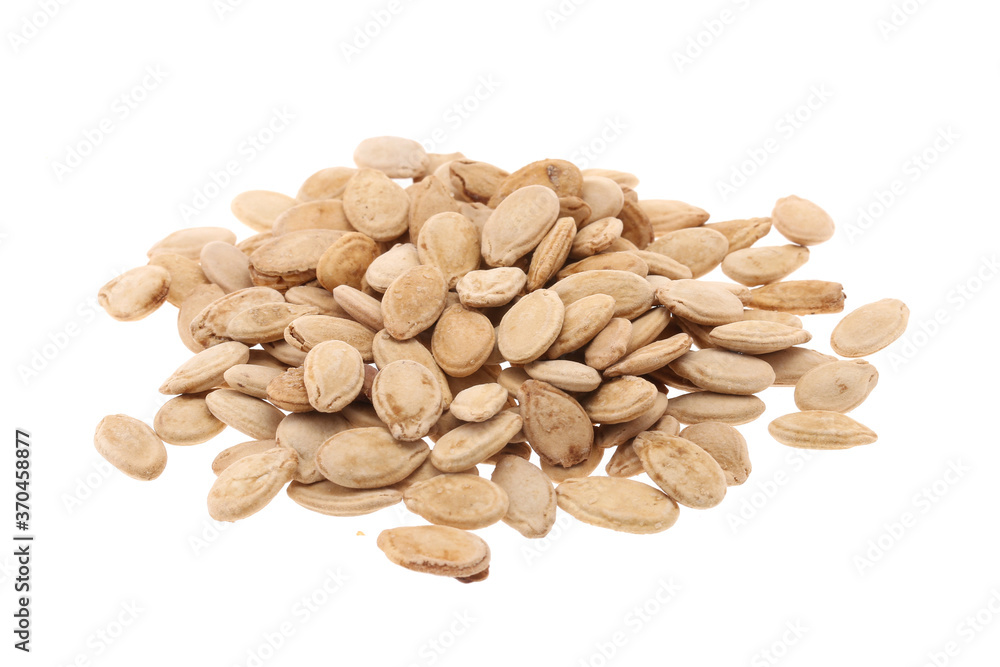 Heap of pumpkin seeds or Diyafa seeds isolated on white background Heap of pumpkin seeds or Diyafa seeds isolated on white background