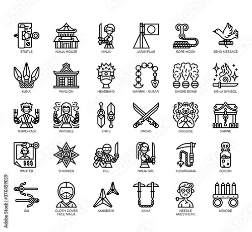Set of ninja thin line and pixel perfect icons for any web and app project.