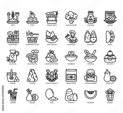 Set of vegan thin line and pixel perfect icons for any web and app project.