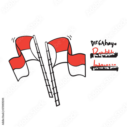hand drawn doodle red and white flag and typography symbol for indonesian independence day celebration vector