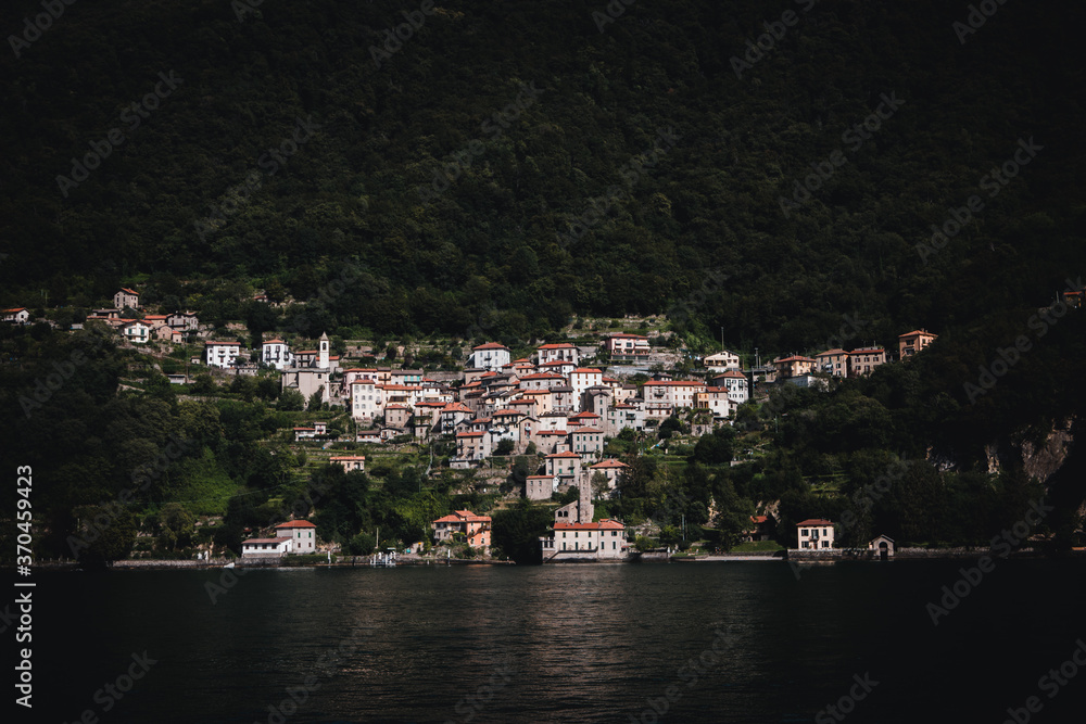 Italian villages built on the steep shores of lake como, Italy.  2