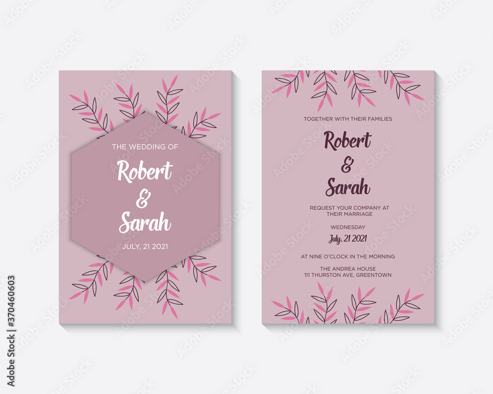Elegant wedding invitation card template with floral decoration vector