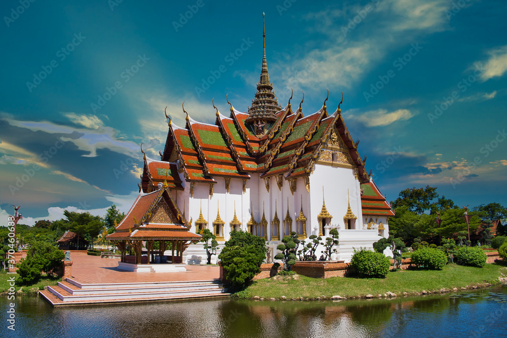 Ancient white temple at Samut Prakan province in Thailand Ancient white temple at Samut Prakan province in Thailand